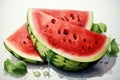 Watercolor watermelon fruit isolated on white. AI Generated