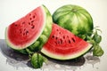 Watercolor watermelon fruit isolated on white. AI Generated