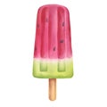 Fruit popsicle watercolor hand drawn illustration. Summer watermelon ice cream illustration