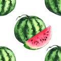 Watercolor watermelon slice fruit berry seamless pattern texture background