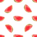 Watercolor watermelon slice vector illustrartion. Raw fruit food