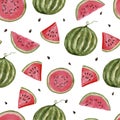 Watercolor watermelons pattern. Seamless background