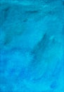 Watercolor watery calm blue background painting. Sky blue stains on paper. Deep cyan color backdrop