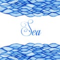 Watercolor waves, sea theme, blue maritime frame