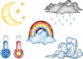 watercolor weather element clip art collection set