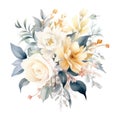 Watercolor wedding bouquet on white, featuring delicate blooms