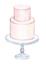 Watercolor wedding cake on stand illustration isolated on white Royalty Free Stock Photo