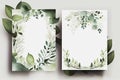 Watercolor wedding cards with elegant leaves. Generative ai design