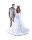 Just married couple Elegant groom and bride hand-painted illustration