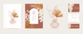 Watercolor wedding dried lunaria, orchid, pampas grass floral invitation. Vector exotic dry flowers, palm leaves