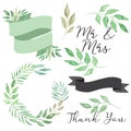 Watercolor Wedding Foliage Leaves Leaf Banner Wreath Clipart