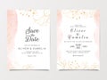 Watercolor wedding invitation card template set with gold floral decoration. Abstract background save the date, invitation, Royalty Free Stock Photo