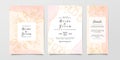 Watercolor wedding invitation card template set with golden floral decoration. Abstract background save the date, invitation,