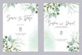 Watercolor wedding invitation cards. Greenery poster, invite. Elegant wedding invitation with watercolor green and gold