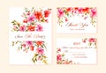 Watercolor Wedding invitation with wild flowers, thank you and rsvp cards, vector template.