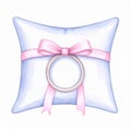 Watercolor Wedding Ring Pillow with Pink Ribbon Royalty Free Stock Photo