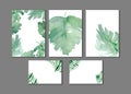 Watercolor wedding set with exotic  fern and monstera leaves Royalty Free Stock Photo