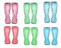 Watercolor wellies collection. rain boots family print. Isolated on white. autumn, fall concept