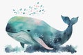 Watercolor whale drawing. Generative ai