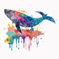 Watercolor whale hand painted illustration isolated on light background.