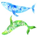 Watercolor whales. Hand drawn vector illustration. Royalty Free Stock Photo