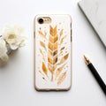 Watercolor Wheat Leaf Phone Case With Gold Arrow Design