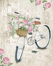 Watercolor white bicycle with roses