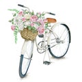 Watercolor white bicycle with roses Royalty Free Stock Photo