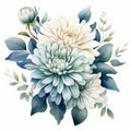 Watercolor White Chrysanthemum Flower Illustration In Teal Blue Hues Royalty Free Stock Photo