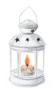 Watercolor white lantern with burning candle on white background Royalty Free Stock Photo