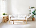 Watercolor of white living room featuring a DIY pallet couch