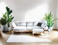 Watercolor of white living room featuring a DIY pallet couch