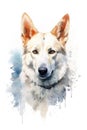 Watercolor white swiss shepherd dog on white background