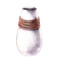 Watercolor white vase with craft rope on a white background