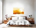 Watercolor of White wall in modern bedroom with an empty picture Contemporary style