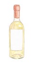 Watercolor white wine bottle isolated on white background. Glass package with alcohol Royalty Free Stock Photo