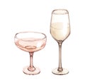 Watercolor white wine in a glass isolated on white background. Hand drawn illustration perfect illustration for design Royalty Free Stock Photo