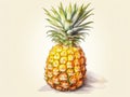 Watercolor Whole Pineapple Isolated, Aquarelle Ananas, Comosus, Creative Watercolor Tropical Fruit