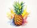 Watercolor Whole Pineapple Isolated, Aquarelle Ananas, Comosus, Creative Watercolor Tropical Fruit Royalty Free Stock Photo