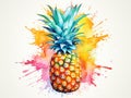 Watercolor Whole Pineapple Isolated, Aquarelle Ananas, Comosus, Creative Watercolor Tropical Fruit