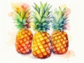 Watercolor Whole Pineapple Isolated, Aquarelle Ananas, Comosus, Creative Watercolor Tropical Fruit Royalty Free Stock Photo