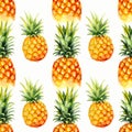 Watercolor Whole Pineapple Seamless Pattern, Aquarelle Ananas, Comosus Tile, Creative Watercolor