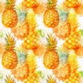 Watercolor Whole Pineapple Seamless Pattern, Aquarelle Ananas, Comosus Tile, Creative Watercolor