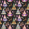 Watercolor wigwams and authentic native american elements seamless pattern Royalty Free Stock Photo