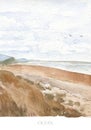 Watercolor wild beach. Ocean landscape Royalty Free Stock Photo