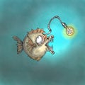 Watercolor wild predator Angler fish illustration