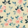 Watercolor wild rose flower. Vintage style illustration. Blossoming roses. Seamless pattern