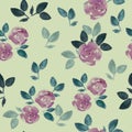 Watercolor wild rose flower. Vintage style illustration. Blossoming roses. Seamless pattern