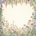Watercolor Wildflower Frame On Old Paper: Pastel-colored Scenes And Detailed Nature Depictions