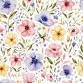 Watercolor wildflower seamless pattern. Flower elegant bloom print